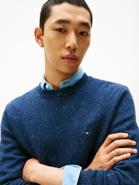 Blue Wool Blend Donegal Knit Jumper  Men