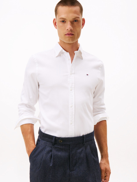 White Slim Fit Yarn Dyed Dobby Shirt  Men