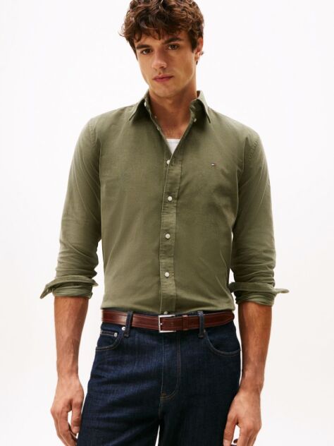 Green Regular Fit Flag Embroidery Corduroy Shirt  Men