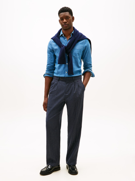 Blue Smart Casual Wool Blend Trousers  Men