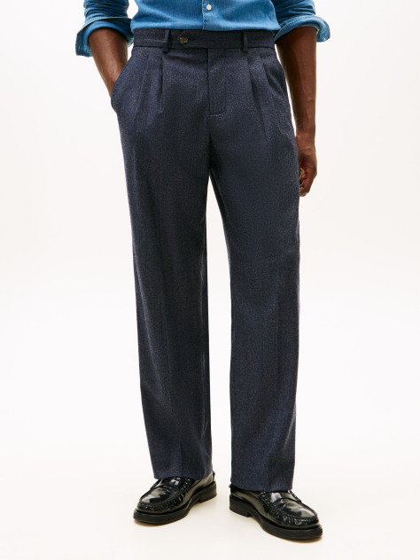 Blue Smart Casual Wool Blend Trousers  Men