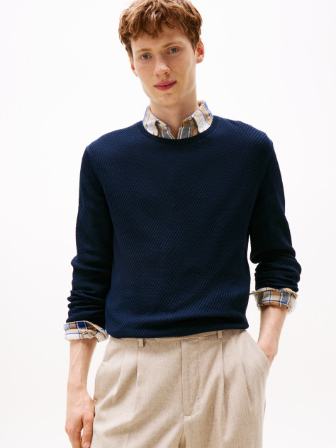 Blue Smart Casual Thermoregulating Rib-Knit Jumper  Men