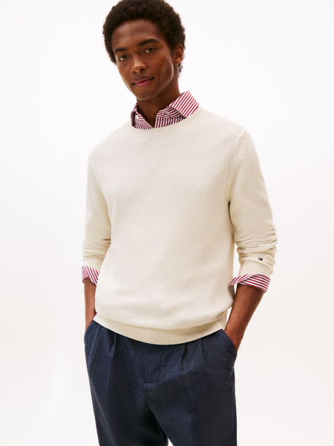 Beige Smart Casual Thermoregulating Rib-Knit Jumper  Men