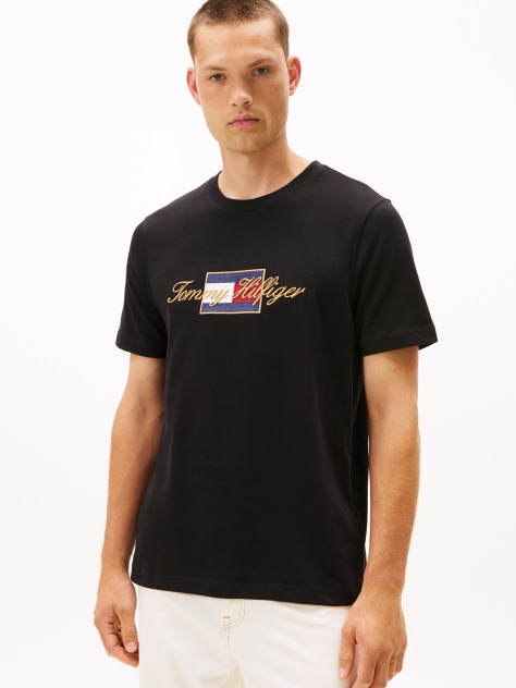Black Logo Embroidery Crew Neck T-Shirt  Men