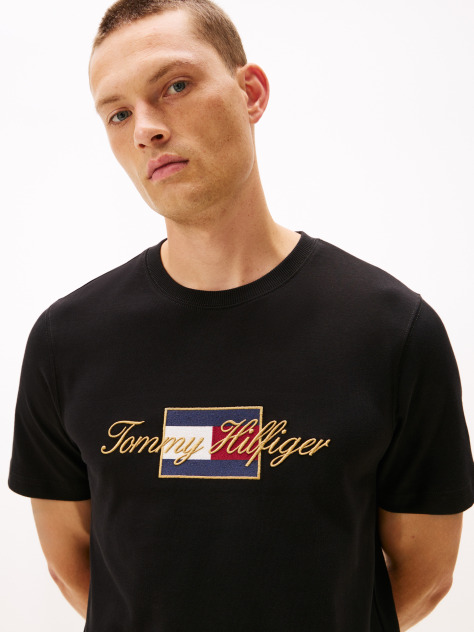 Black Logo Embroidery Crew Neck T-Shirt  Men
