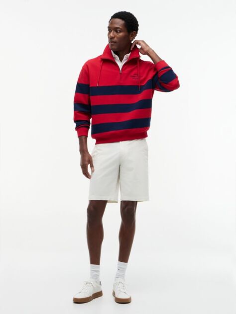 Red Stripe Mock Neck Quarter-Zip Sweatshirt  Men