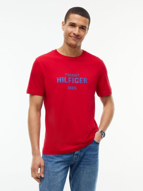Red Contrast Logo Crew Neck Jersey T-Shirt  Men