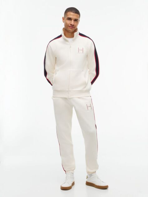 Beige Contrast Stripe Pique Zip-Thru Sweatshirt  Men