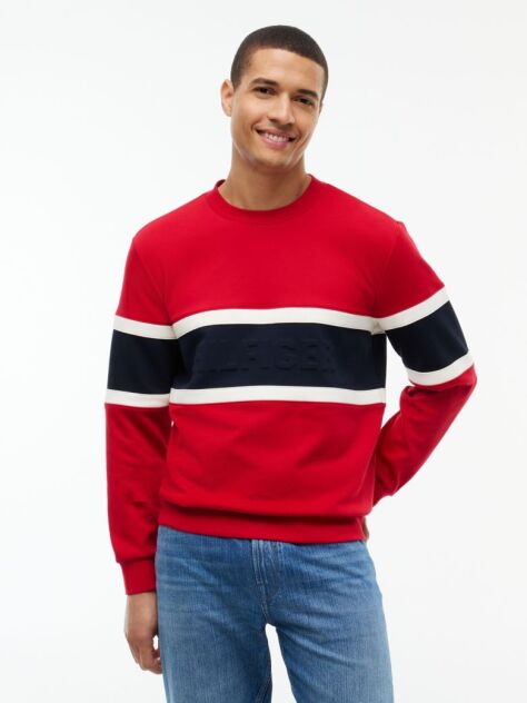Red Colour-Blocked Intecho Knit Sweatshirt  Men