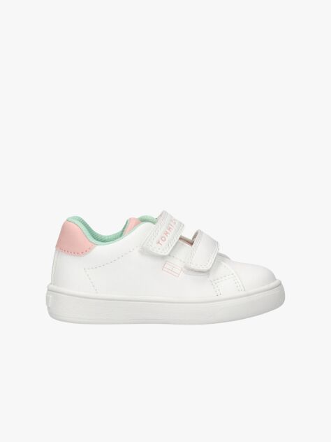 White Hook And Loop Sneakers  Girls