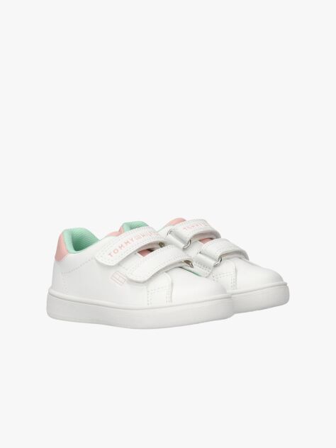 White Hook And Loop Sneakers  Girls