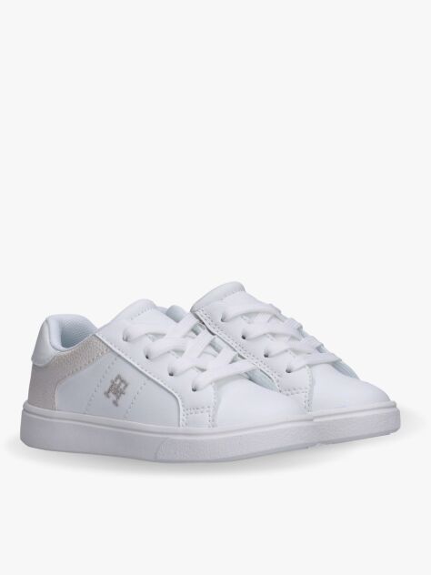 White Shimmering Lace Up Low Cut Sneakers  Girls