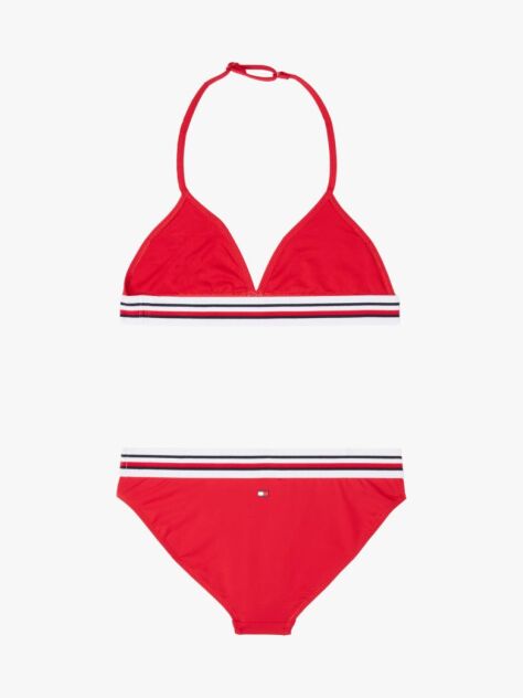 Red Global Stripe Triangle Bikini Set  Girls