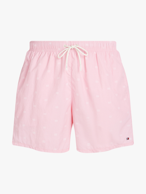 Pink Print Mid Length Swim Trunks  Men