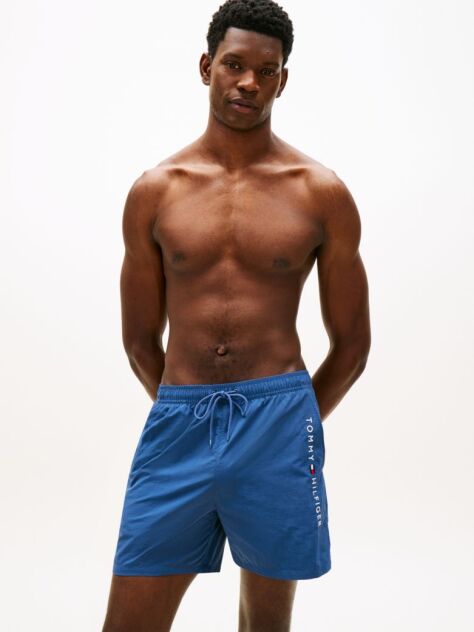 Blue Original Logo Mid Length Swim Shorts  Men