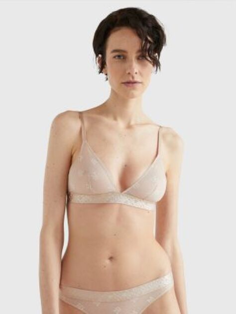 Beige TH Monogram Lace Unlined Triangle Bra  Women