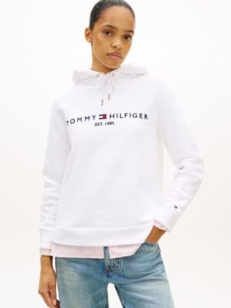 White Essential Hoodie With Logo  Women
