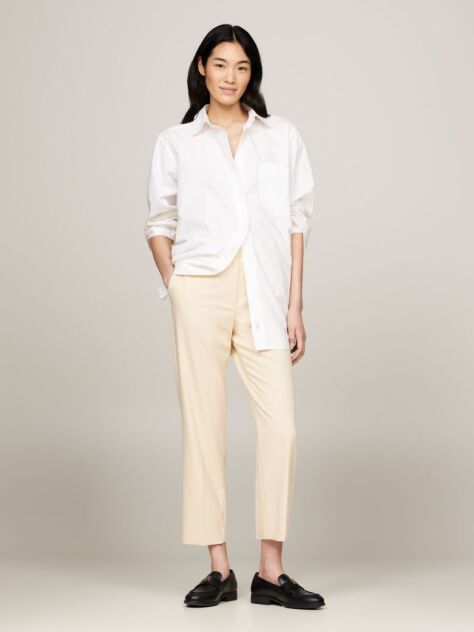 Beige Slim Fit Straight Leg Trousers  Women