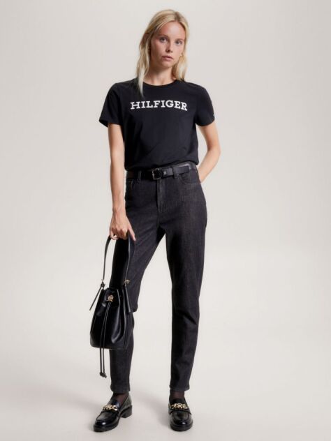 Black Logo Embroidery Jersey T-Shirt  Women
