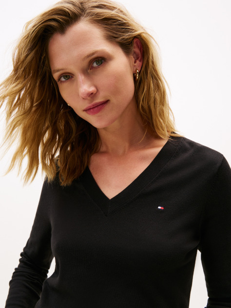 Black Jersey V-Neck Jumper  Women