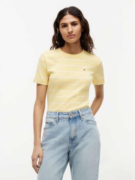 Yellow Flag Embroidery Ribbed Slim T-Shirt  Women