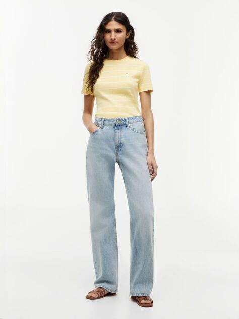 Yellow Flag Embroidery Ribbed Slim T-Shirt  Women