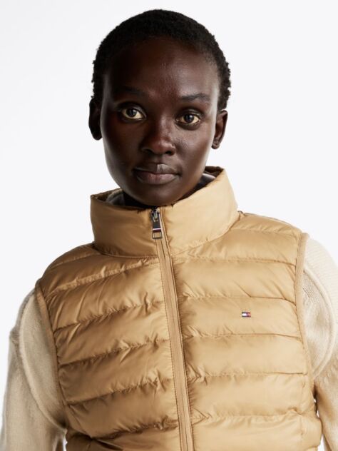 Khaki Global Stripe Padded Lightweight Gilet  Women