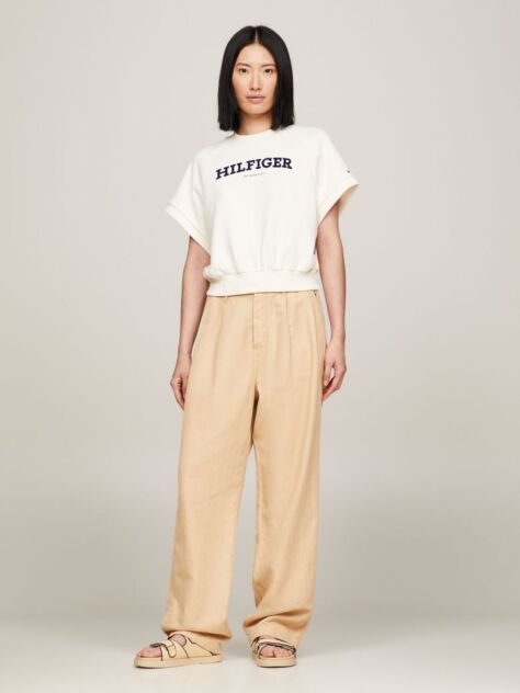 White Hilfiger Monotype Batwing Flock Sweatshirt  Women