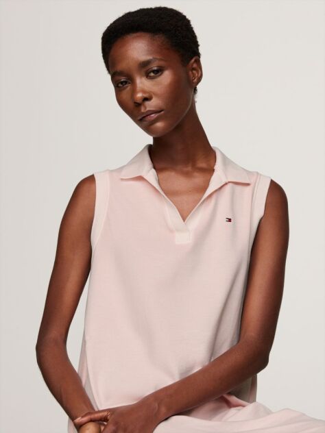 Pink V-Neck Sleeveless Polo Dress  Women