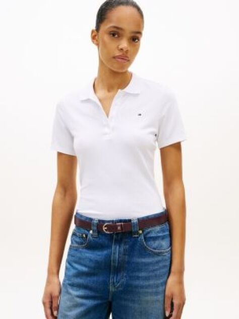 White 1985 Slim Pique Polo  Women