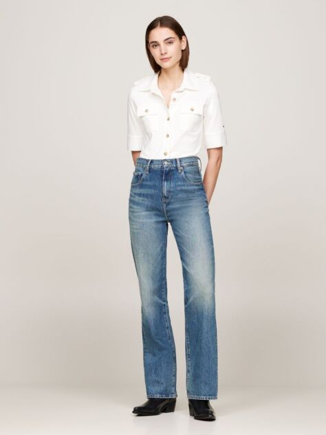 White Utility Regular Fit Short Sleeve Shirt  Women