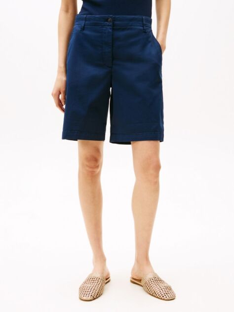 Blue Garment Dyed Turn-Up Mom Chino Shorts  Women