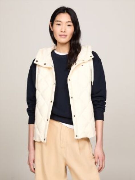 Beige Classics Water Repellent Down Quilted Hooded Vest  Women