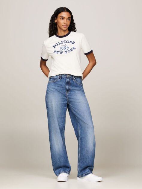 White Varsity Logo Contrast Trim T-Shirt  Women