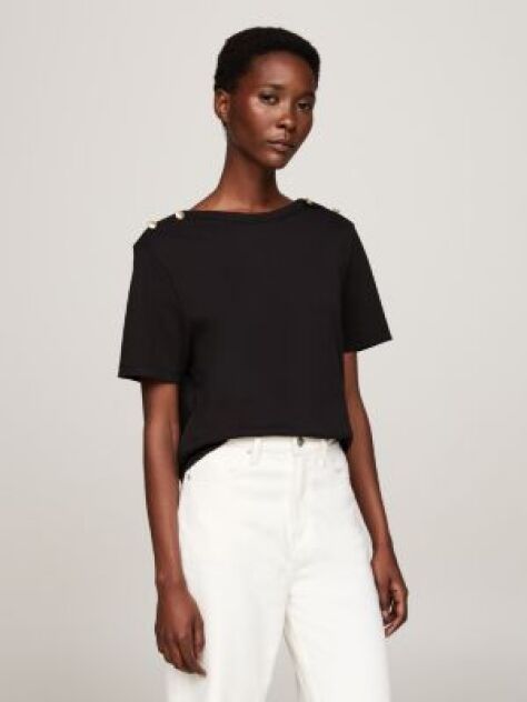 Black Stripe Boat Neck Relaxed T-Shirt  Women