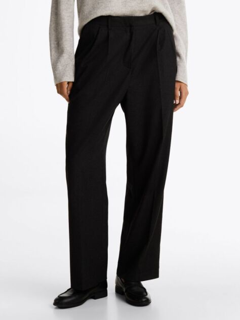 Black Wool Blend Relaxed Straight Leg Trousers  Women