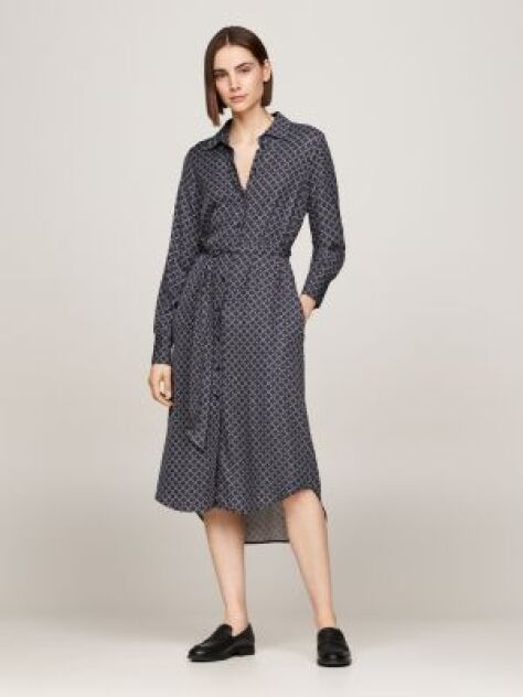 Multi Hilfiger Monotype Belted Midi Shirt Dress  Women