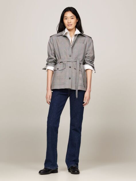 Multi Prince Of Wales Check Belted Blazer Jacket  Women