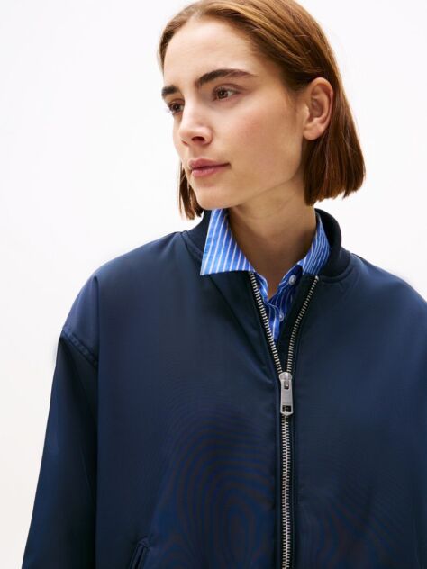 Blue Water Repellent Padded Bomber Jacket  Women