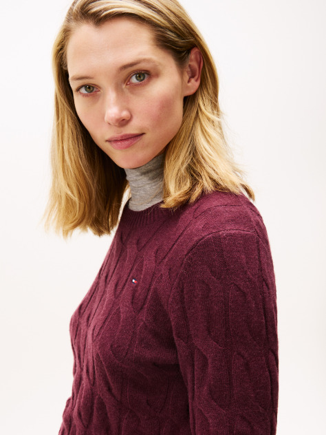 Red Pure Wool Cable Knit Jumper  Women