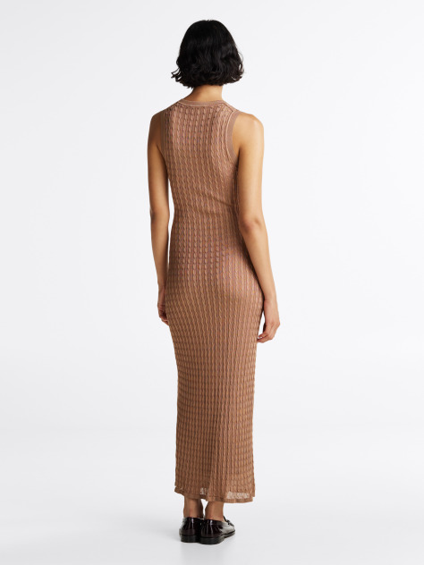 Brown Slim Maxi Cable Knit Dress  Women