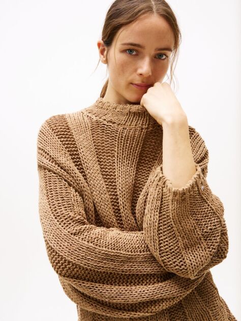 Brown Oversized Mock Neck Jumper  Women
