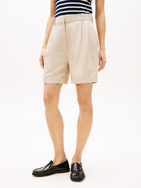 Beige Pleated Shorts  Women