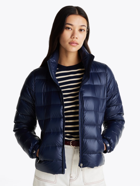 Blue Lightweight Down Glossy Puffer Jacket  Women