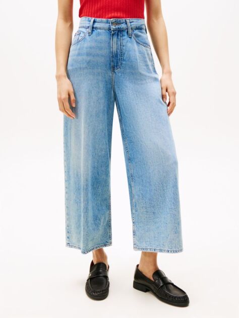 Blue High Rise Wide Leg Cropped Jeans  Women
