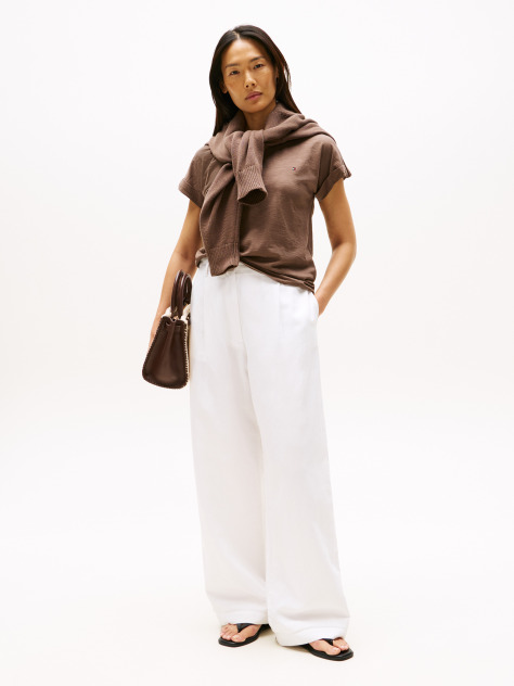Brown Textured Crew Neck T-Shirt  Women