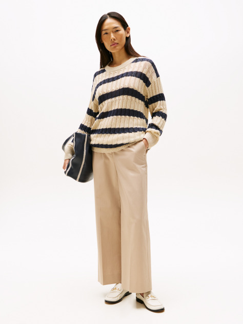 Beige Pressed Wide Leg Ankle Chinos  Women