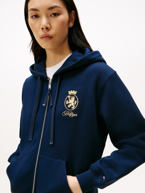 Blue TH Crest Embroidery Gold-Tone Zip-Thru Hoody  Women