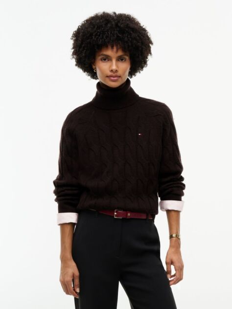 Brown Cable Knit Soft Wool Relaxed Jumper  Women