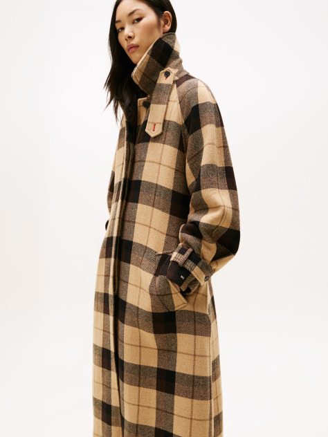 Multi Check Wool Blend Oversized Belted Coat  Women